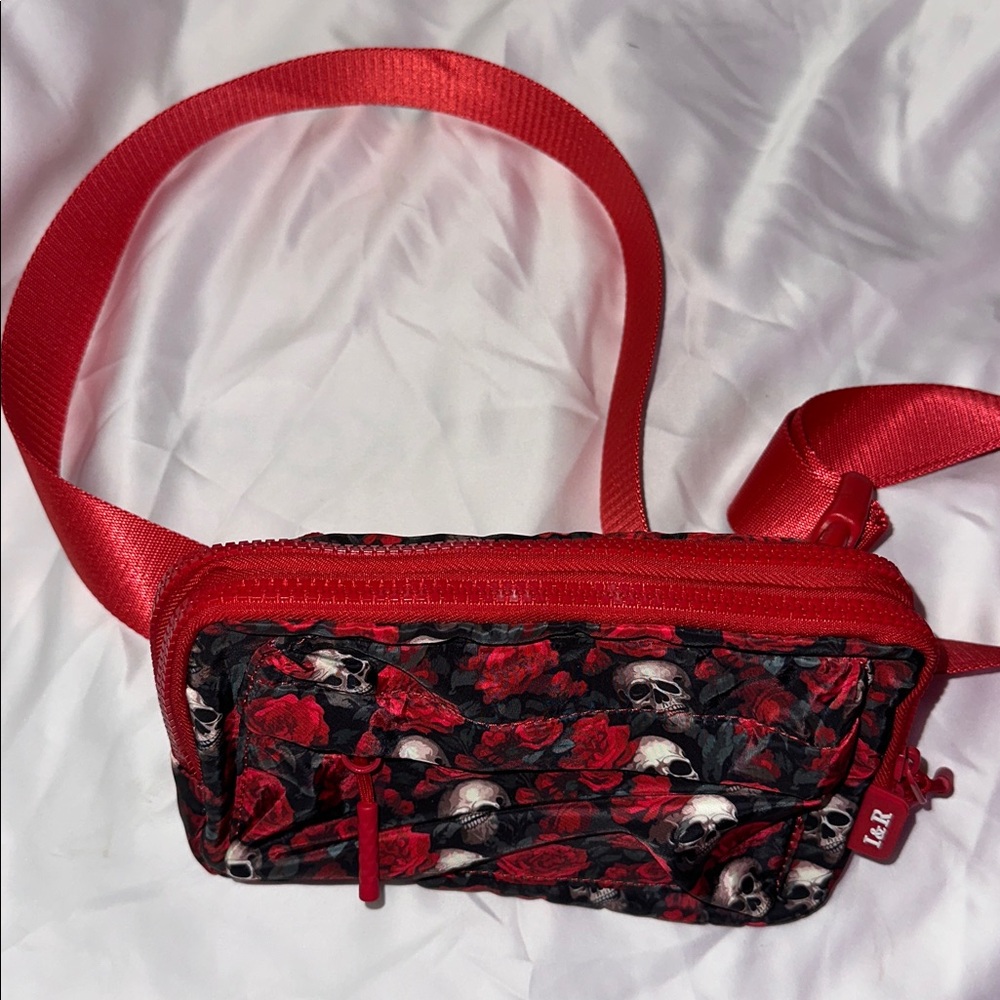 Red and Black Floral Skull Crossbody Bag